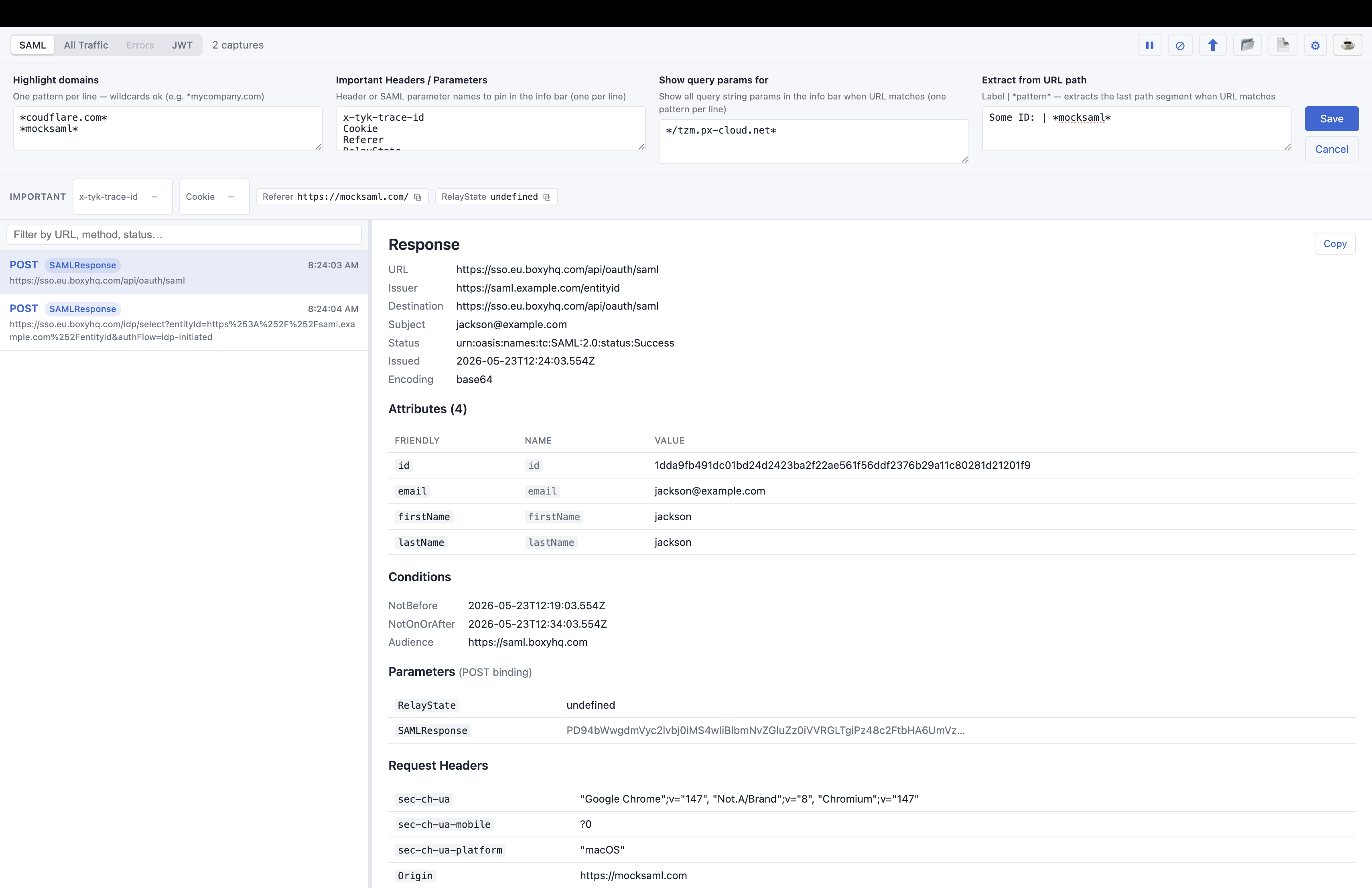 The settings panel with highlight domains and info-bar rules